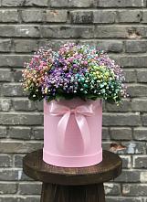 Цветочная композиция из Гипсофила и Розы в шляпной коробке в Себежи