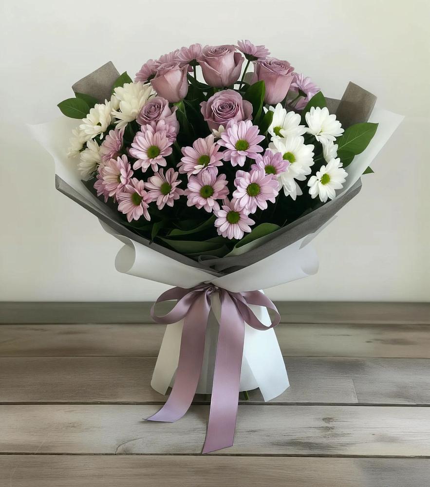 Букет цветов из: Хризантемы и Розы в Себежи