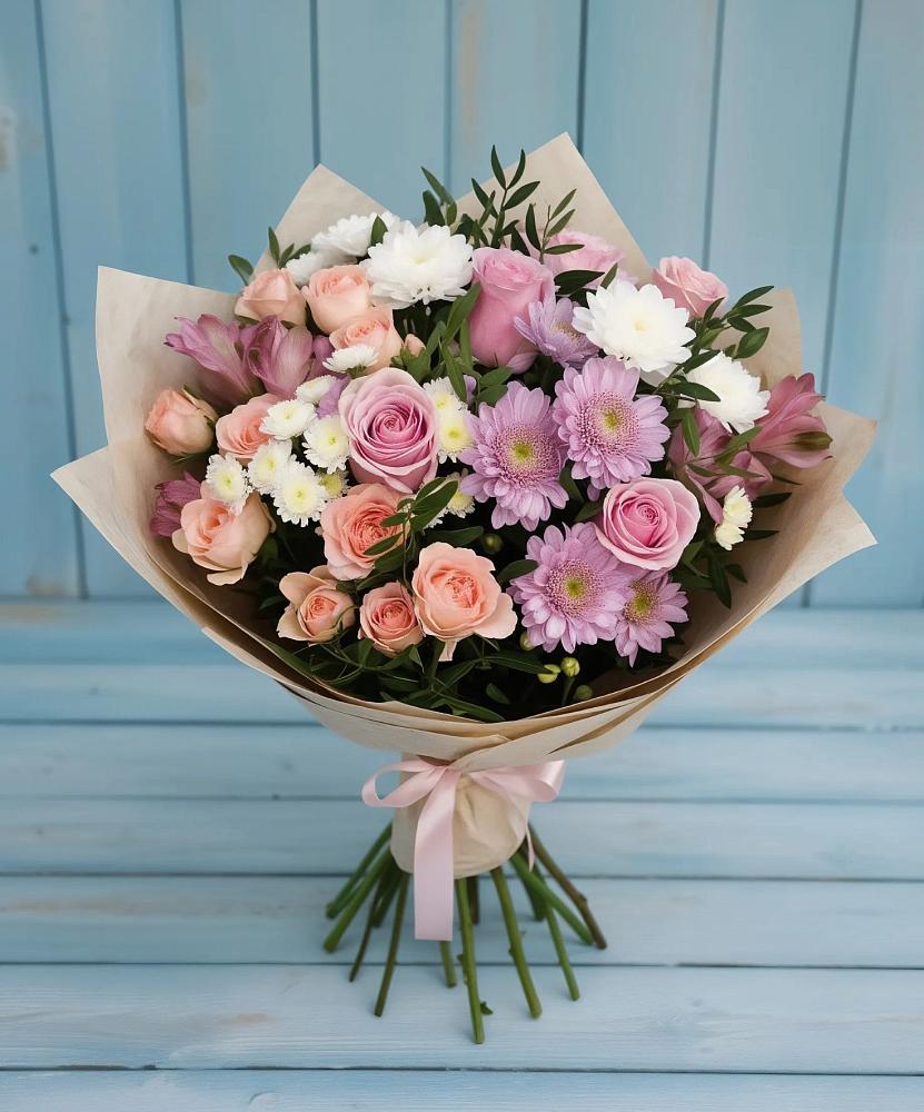 Букет цветов из: Хризантемы, Розы и Альстромерии в Себежи