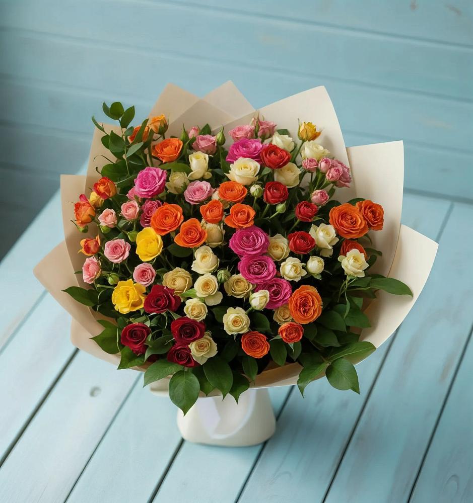 Букет Микс из разноцветных кустовых роз в Себежи