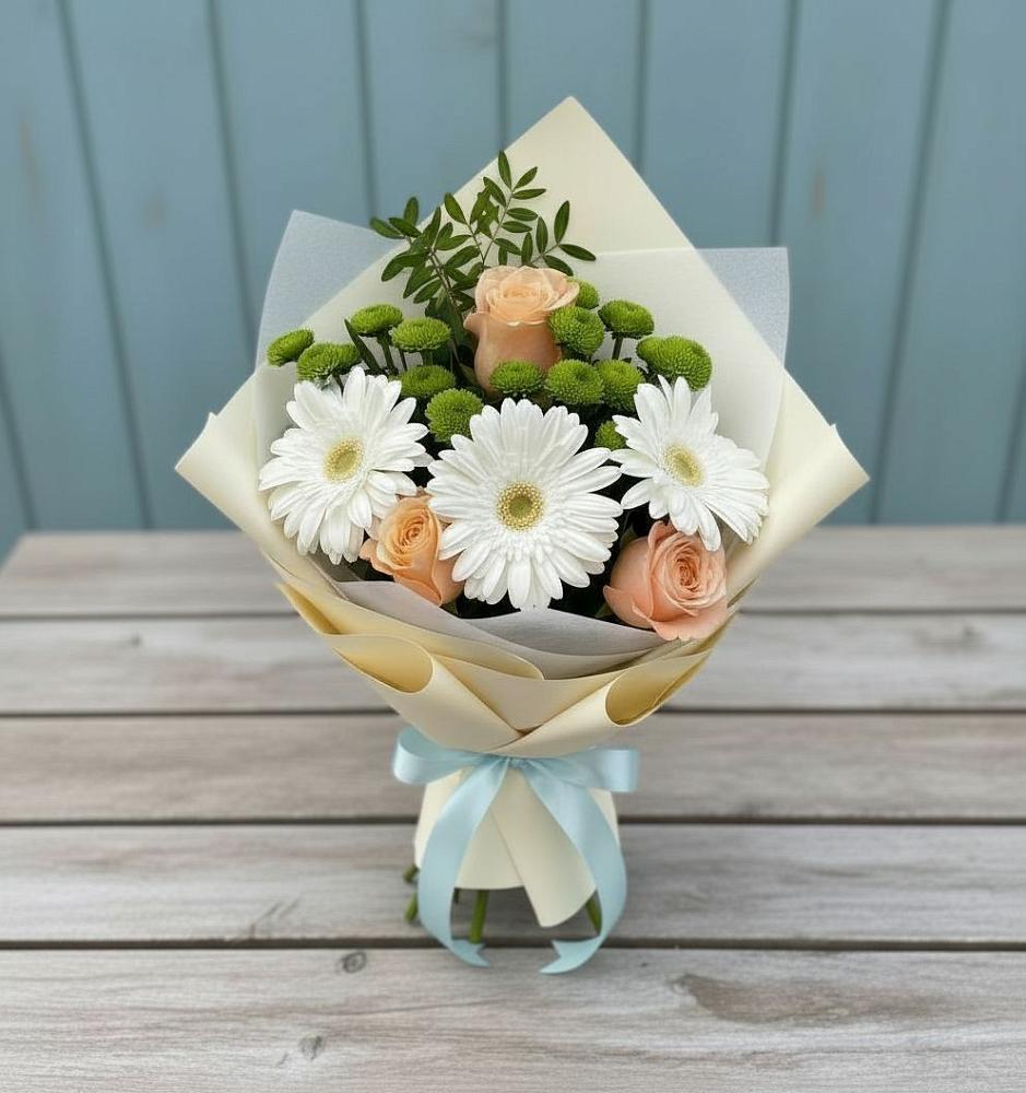 Букет цветов из: Герберы, Розы и Хризантемы в Себежи