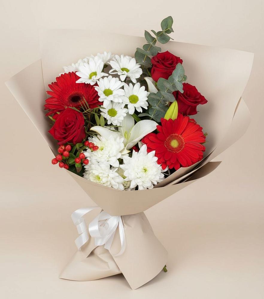 Букет цветов из: Розы, Хризантемы, Герберы и Лилии в Себежи