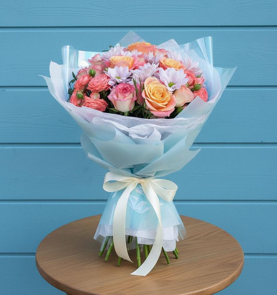 Букет цветов из: Хризантемы и Розы в Себежи