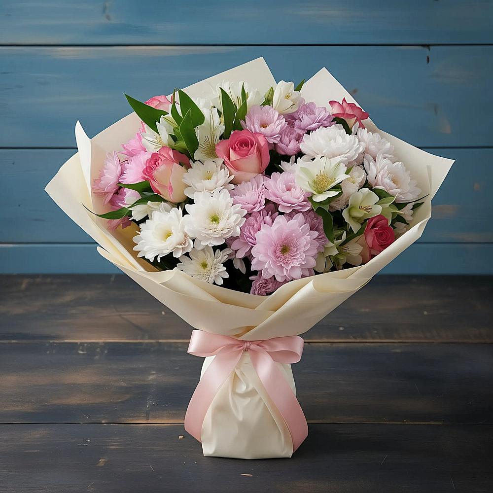 Букет цветов из: Хризантемы, Альстромерии и Розы в Себежи